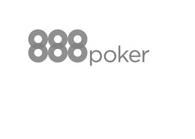 The 888 Poker logo in black and white.  Grayscale.