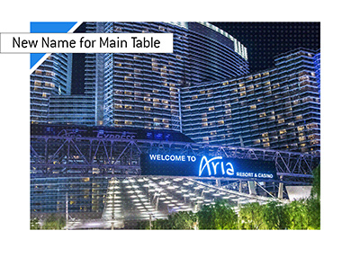 The main poker table at the Aria Casino has been renamed to Table 1.  The Year is 2019.