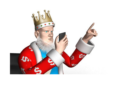 The King is looking at his mobile phone, pointing up.  What is the biggest ever online hand?