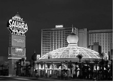 night shot of the sahara hotel and casino las vegas