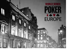 photo of fifty casino in london and the world series of poker logo - wsop - black and white